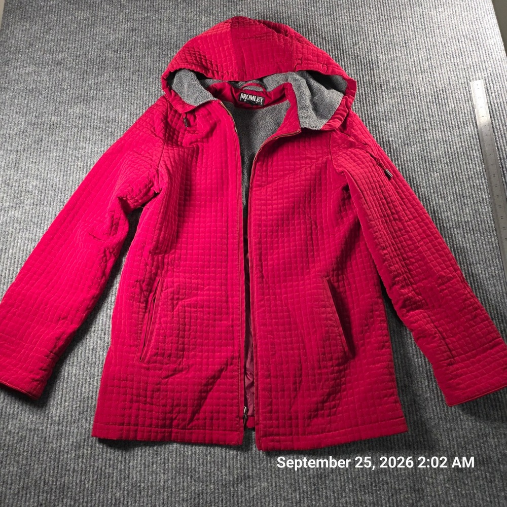 Bromley Sport Red Quilted Hooded Jacket Fleece Lined Women's Size Medium